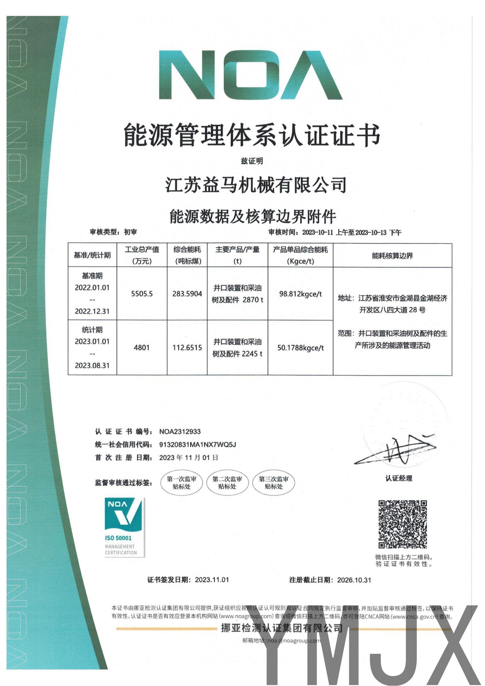 江苏益马机械有限公司-能源管理体系证书